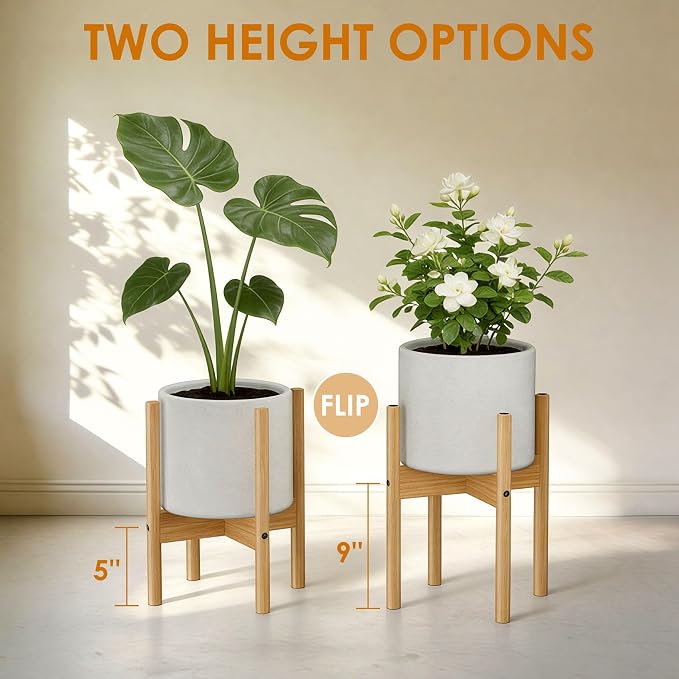 ALIGADO Bamboo Plant Stand Indoor, for Up to 12 Inch Pots, Built to Fit Corners, Sturdy & Stable Design, Natural Wood Color