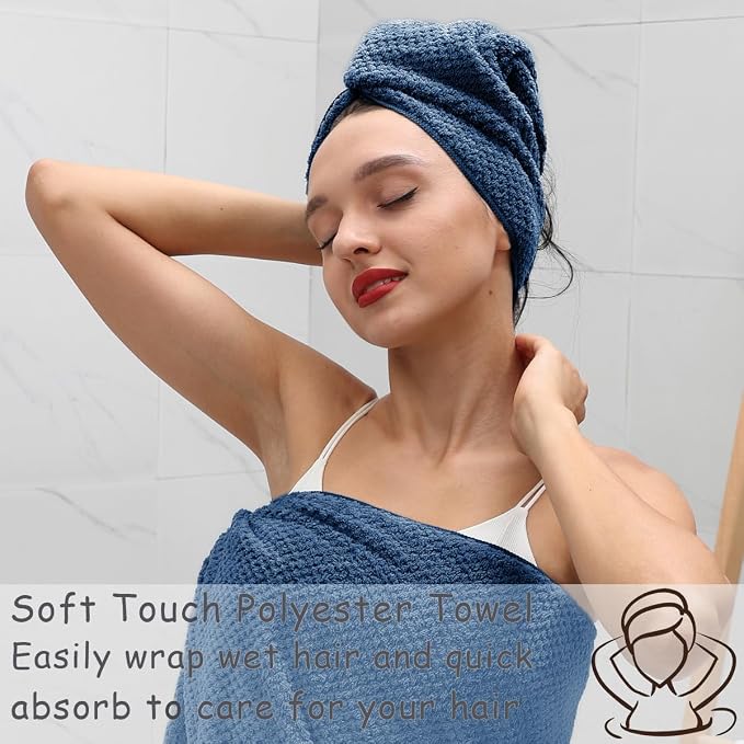 2 Pcs Navy Hand Towel Set 16"x31" Soft Highly Absorbent Quick Dry Bathroom Towels Polyester Plush Towels Set Woven Towels for Bathroom Kitchen Hotel Spa Gym