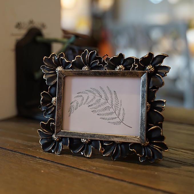 2.5x3.5 Small Vintage Picture Frame, Tiny Antique Black Ornate Photo Frame, for Tabletop and Wall Display, Decorative Floral Design Retro Home Decor, Old Fashioned Photo Gallery Art