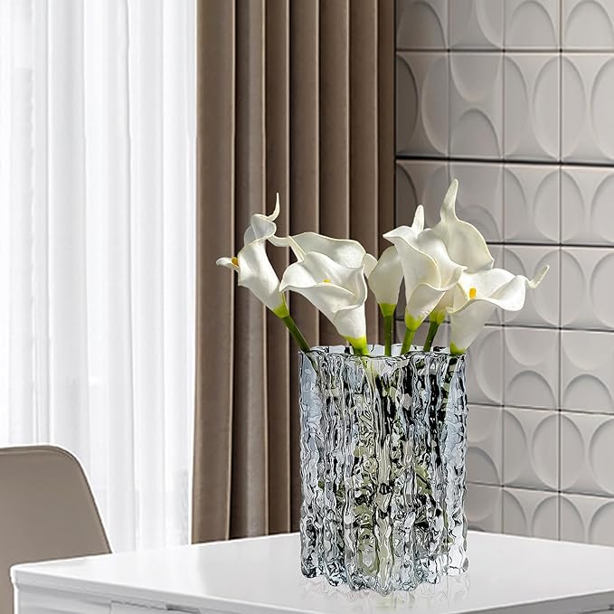 Aoderun Glass Vase Crystal Vase Heavy Duty Large Flower Vase for Dining Table Kitchen Office Home Shelf Wedding Living Room Centerpieces(Grey)