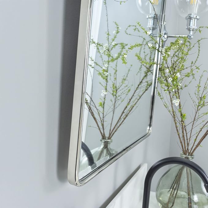 Farmhouse Pivot Rectangle Bathroom Mirror Chrome Metal Framed Tilting Beveled Vanity Mirrors for Wall, Overall 23.91 x 30 inches (Mirrror 20 x 30 inches)