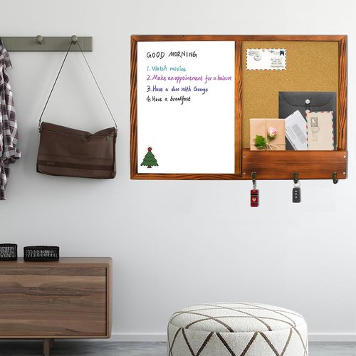 Mail BB-BN-6090 | Magnetic Dry Erase Whiteboard & Cork Board Combo - 35.4" x 23.6" with Pine Wood Frame