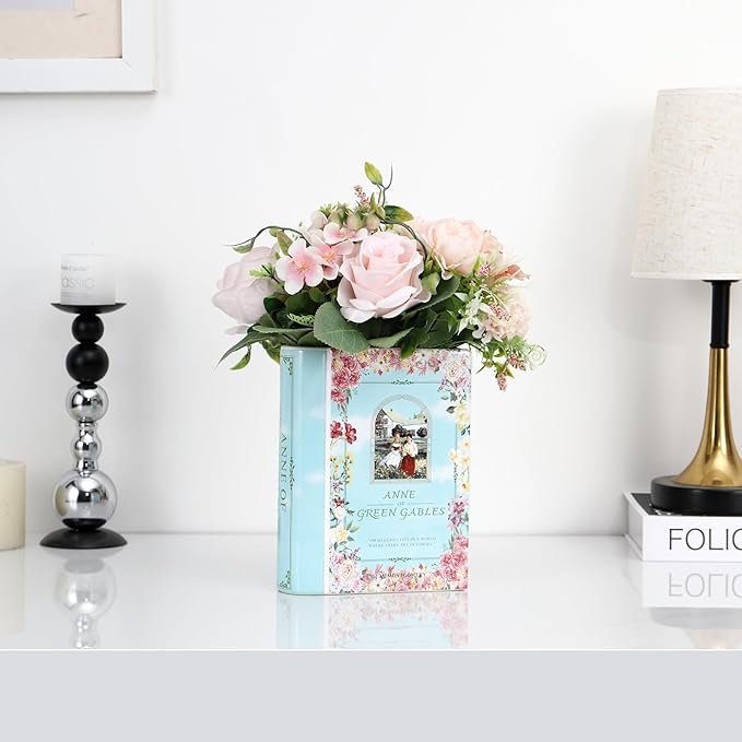 Ceramic Book Vase, Book Vase for Flowers, Ceramic Book Shaped Vase, Book Flower Vases Blue, Large Ceramic Vases for Home, Office, Bedroom, Living Room, Dining Table(Anne)