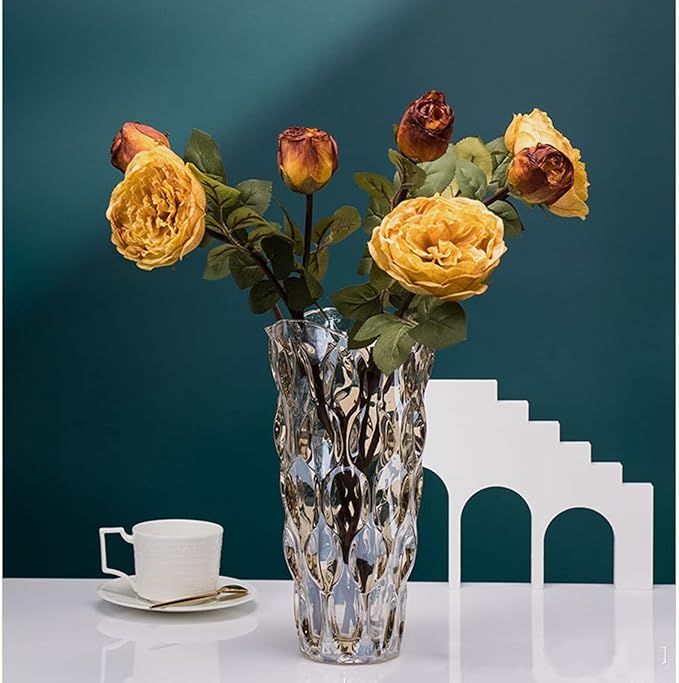 9.5" High Thickened Amber Glass Flower Vase for Home Decor, Dining Wedding Table Office Holiday Party Centerpiece Decoration