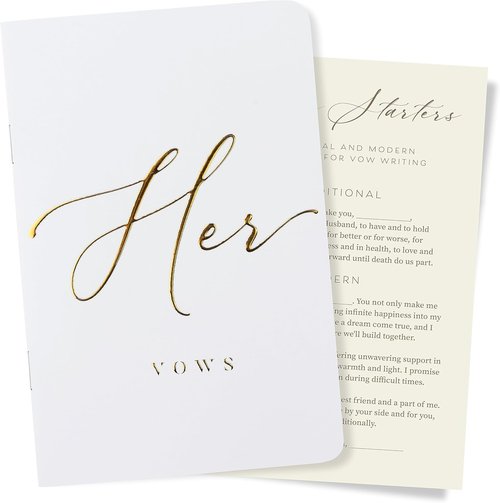 ARTESORI Wedding Vow Book - Soft Touch with Gold Foil Engraving & 28 Lined Pages | Elegant Bride Gift [White]