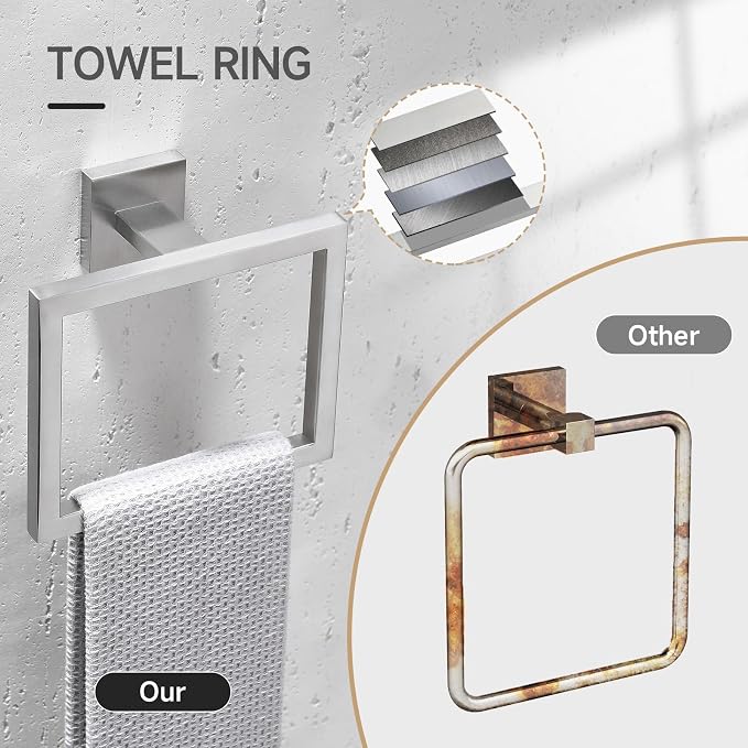 TQKAG 5-Piece Bathroom Hardware Set Brushed Nickel Classic Wall Mounted SUS304 Stainless Steel Bathroom Accessories Set 23.6" Towel Rack for Bathroom, Brushed Nickel