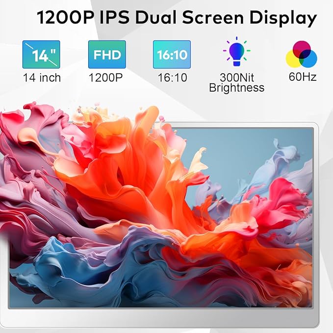 FQQ S7 Laptop Screen Extender,14-inch Portable Travel Triple Monitor-Left Screen 360° Flip,FHD 1200P IPS Triple Screen Laptop Monitor Extender for 12-16.5" Laptops,Compatible with Win and MacBook,Gray