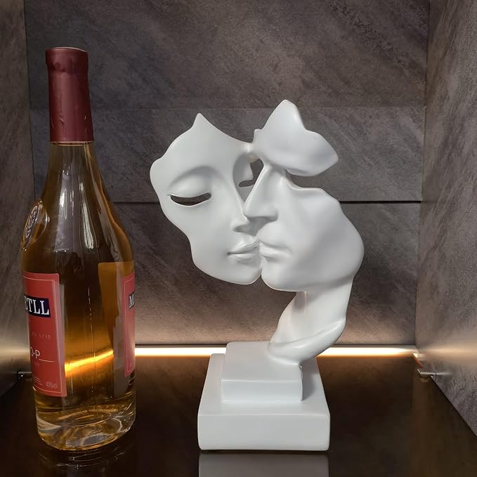 Couples Kiss Sculpture,White Thinker Resin Statue Ornaments,Silence is Gold Abstract Art Figurine,Abstract Style Sculptures,Living Room Desk Decorations,Bookshelf Decorative Objects
