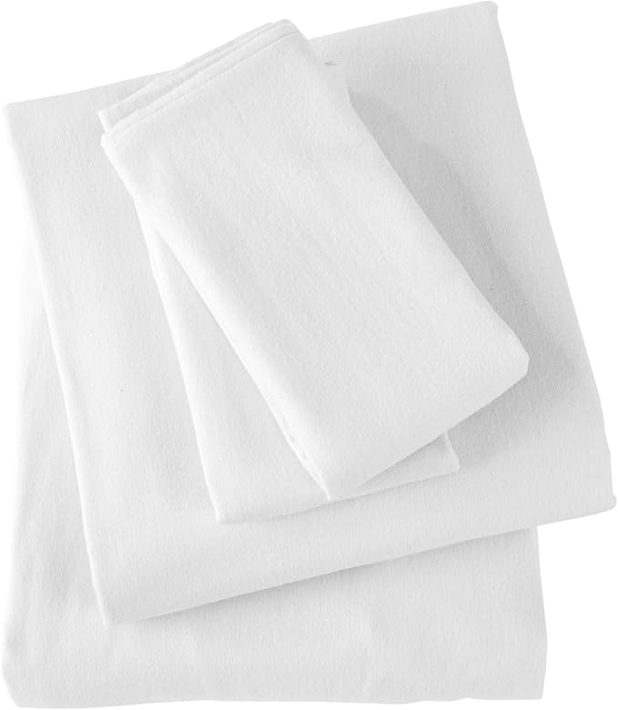 Market & Place 100% Cotton Twin Flannel Sheet Set | 3 Piece Deep Pocket Solid Cozy Winter Bed Sheets | Double Brushed for Extra Softness & Comfort | Chalet Collection (Twin, White)
