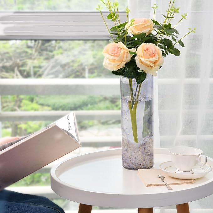 Vase Plastic Vase Elegant Cylinder Flower Vase Shatterproof Decorative Centerpiece for Home Table Office Weddings Events (11.8 x 3.9 in)