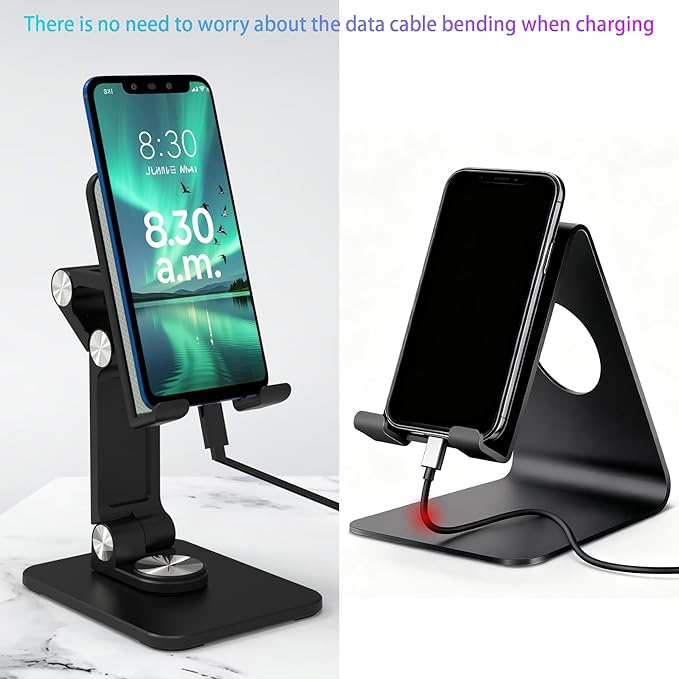 Jusanice 360 Rotating Cell Phone Stand,Folding Phone Stand,Adjustable Height and Angle Foldable Cell Phone Stand Holder for Desk, Taller iPhone Stand Compatible with iPad Smartphones Tablet (Black)