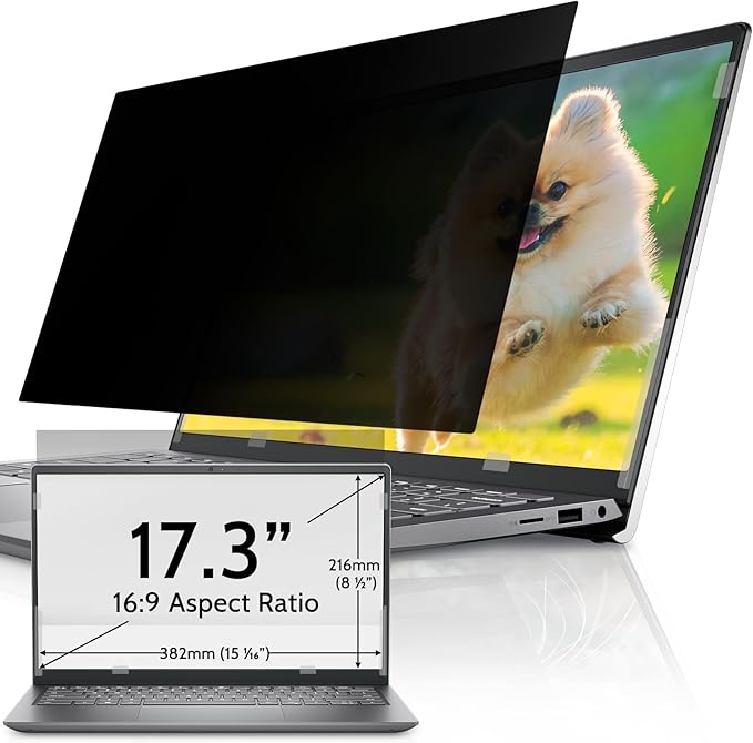 IPROKKO Laptop Privacy Screen 17.3 Inch for HP Dell Acer Asus Lenovo Thinkpad Envy Xps, 16:9 Aspect Removable 17.3in Anti Blue Light Glare Privacy Filter, Anti Spy Computer Monitor Security Protector