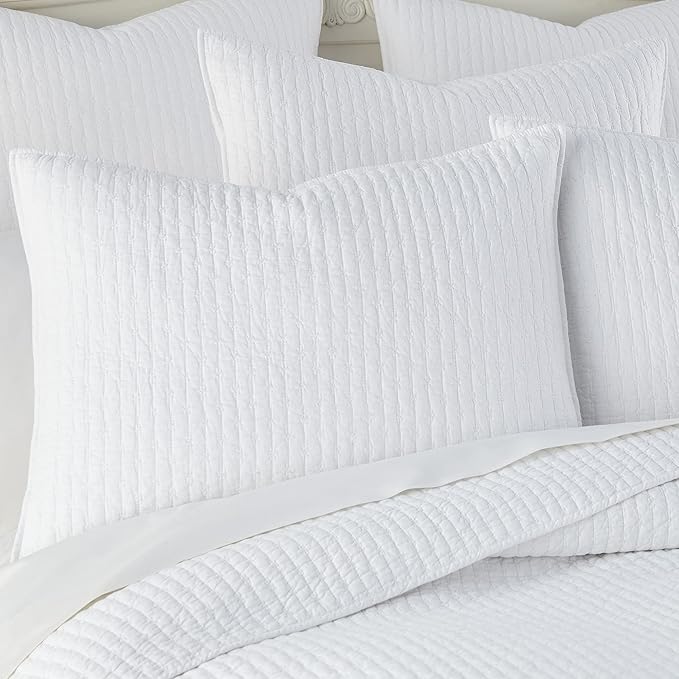 Levtex Home Cross Stitch Reversible King Bedspread Set (120x104in) with 2 Pillow Shams (36x20in) - Stitch Texture - Bright White - Cotton King Size Bedspread Set - Soft, Pre-Washed