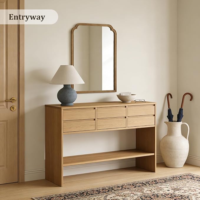 WallBeyond 28" x 40" Wood Bathroom Mirror for Wall Mounted, Rustic Rounded Corner Vanity Mirror for Entryway, Living Room or Bedroom Home Decorative [28" x 40" Natural Color]