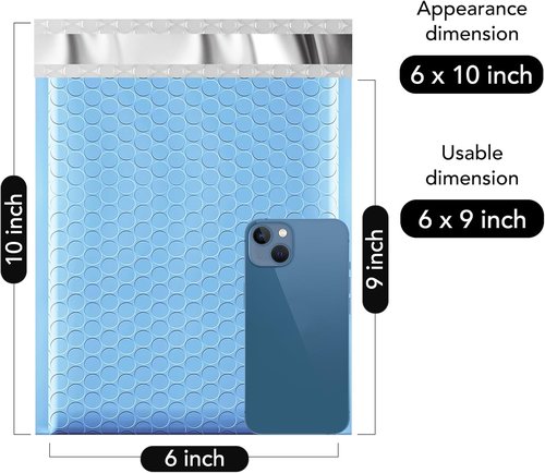 Fuxury Bubble Mailers - 100 Pcs Light Blue Thick Shipping Envelopes | 6x10" Size for Small Business Packaging