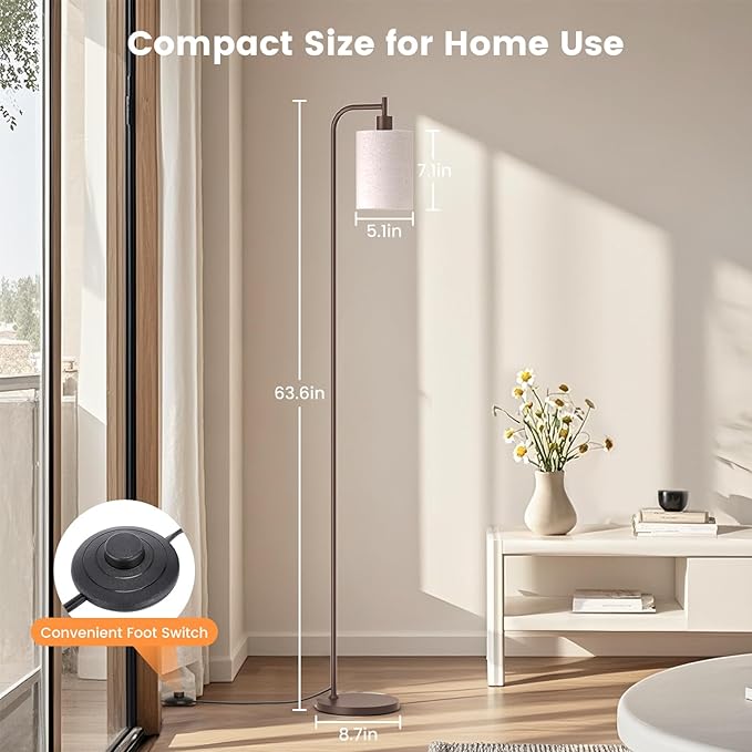 SIBRILLE Floor Lamp with Linen Shade, Dimmable Tall Standing Lamp with Remote Control & 3 Color Temperatures, Modern Floor Lamps for Living Room Bedroom Office Corner, 9W LED Bulb Included