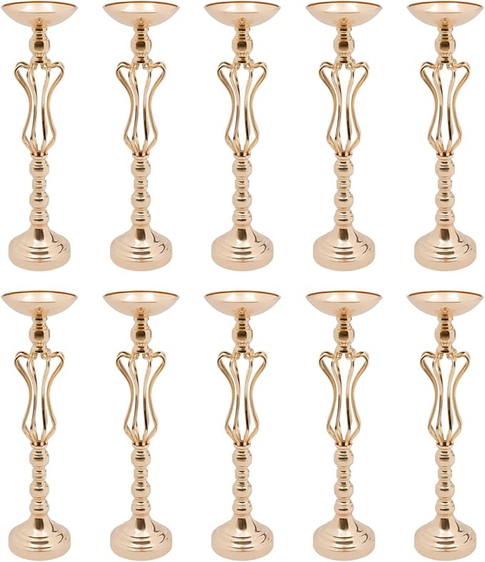 10Pcs Gold Flower Vase for Wedding Table Centerpieces 21.7" Tall Large Metal Flower Trumpet Vases DIY Flower Display Organizer for Anniversary Decor(10Pcs/Gold)