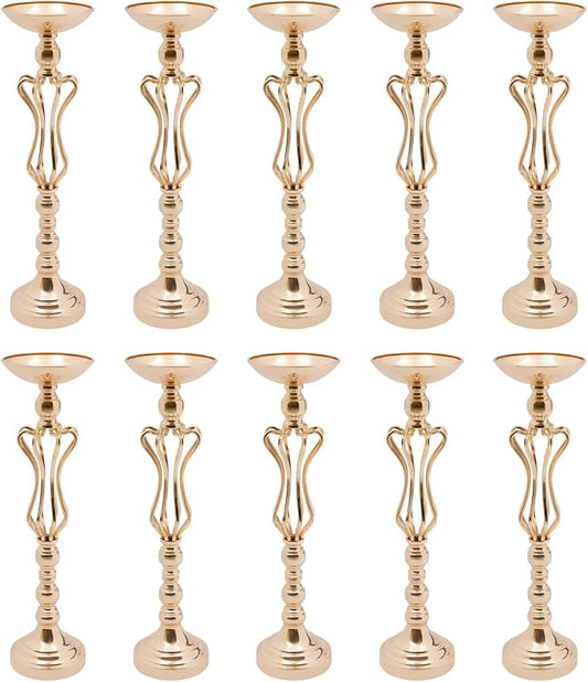 10Pcs Gold Flower Vase for Wedding Table Centerpieces 21.7" Tall Large Metal Flower Trumpet Vases DIY Flower Display Organizer for Anniversary Decor(10Pcs/Gold)