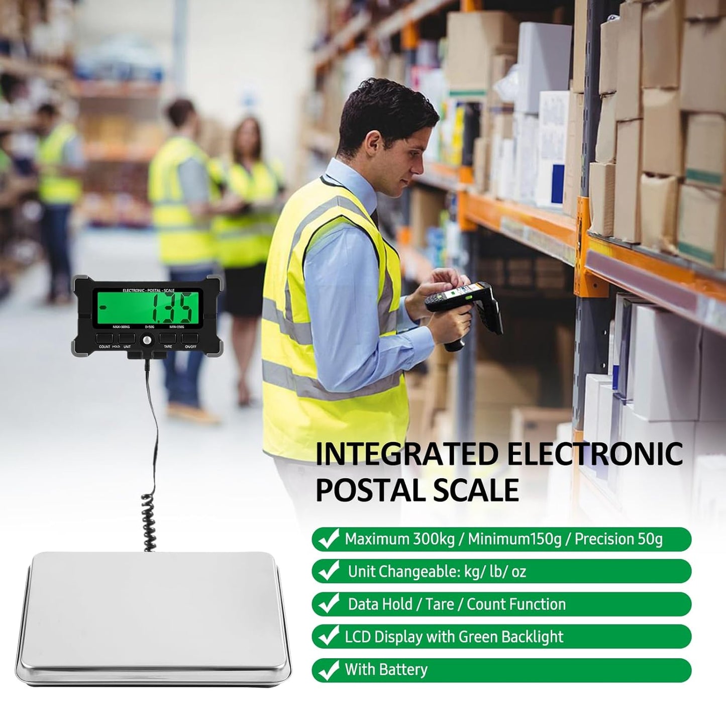 660lbs Skiennix Electronic Postal Scale - Heavy Duty 50g Precision LCD Display, 16" X 12" Platform