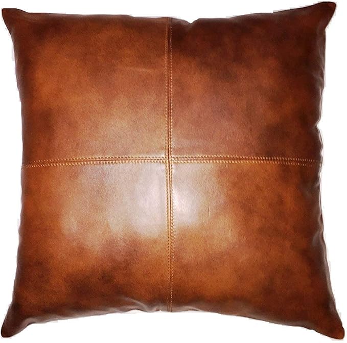 D DOLLY LAMB Lambskin Leather Pillow Cover - Sofa Cushion Case - Decorative Throw Covers for Living Room & Bedroom, 18x18 Inches - Tan Antique Pack of 1