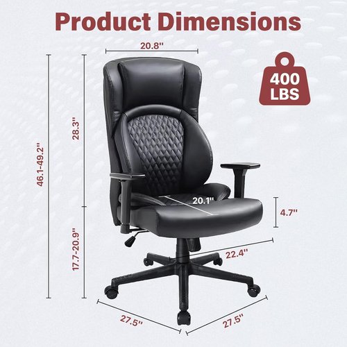 CLATINA Executive Managerial Chair - Heavy Duty Ergonomic Leather Office Chair | High Back, 3D Adjustable Arms, Lumbar Support, Black, 400LBS