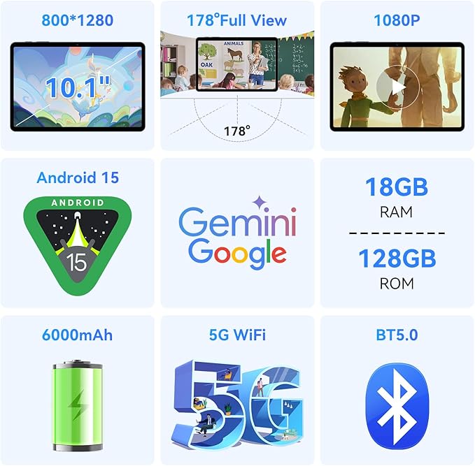 Tablet 2026 Android Tablets 10 Inch, Electronics Tablets with Keyboard, 18GB+128GB/2TB TF Upgradeable Android 16 Tablet, Gemini AI 2 in 1 Tablet with Pen, BT5.0, GPS, OTG, Suitable for Joy and Office