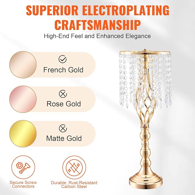 VEVOR Metal Wedding Centerpiece Gold,Crystal,2PCS 55cm/21.65”