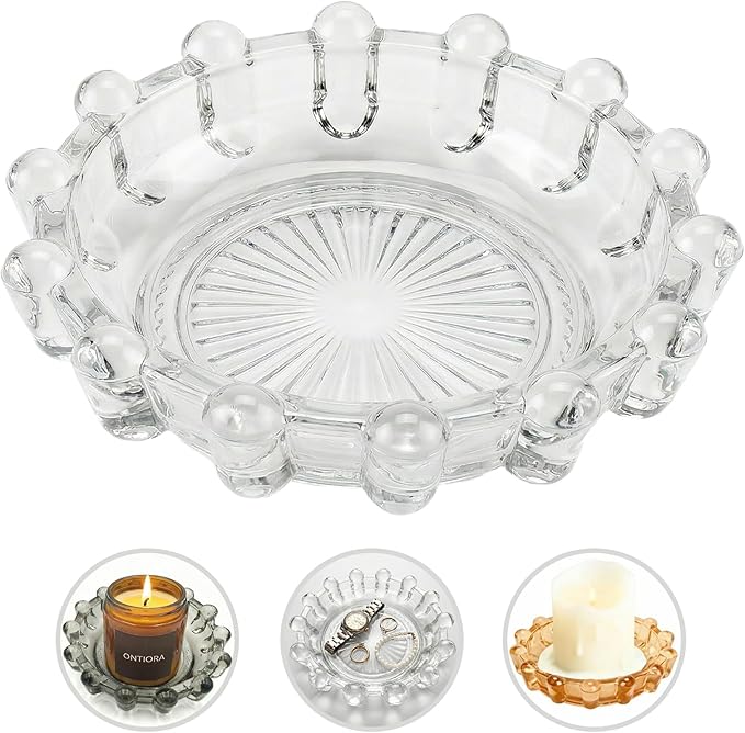 Bubble Smoky Glass Candle Holder – Modern Anthropologie-Inspired Decor Dish for Small Candles & Diffusers | Stylish Tabletop Accent for Home Bar & Cozy Living Spaces (1, Clear)