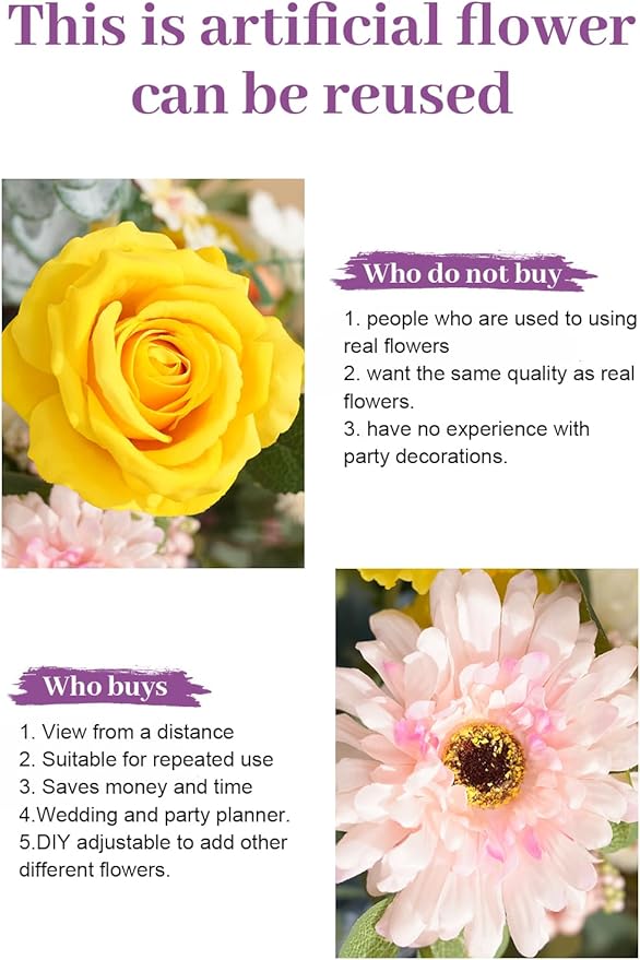 Artificial Flowers Ball Centerpieces for Tables, 2pcs 19inch Colorful Free Standing Bouquet Floral Arangement for Party Aisle Wedding Centerpiece Table Decorations