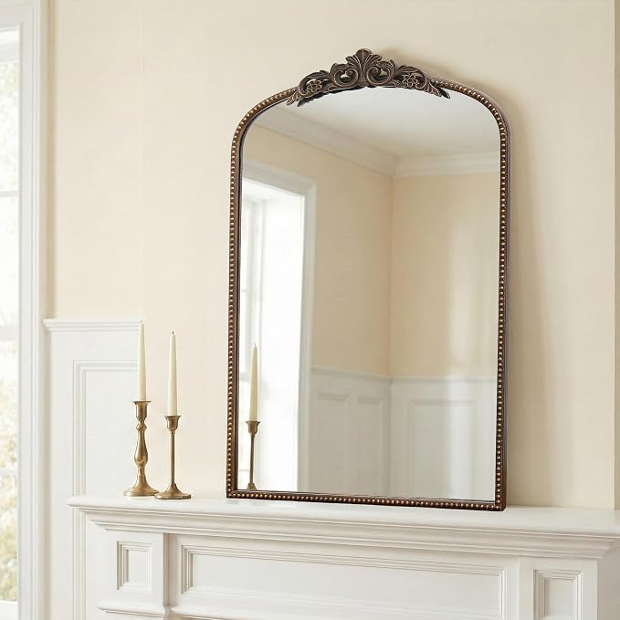 Micasso Traditional Ornate Bronze Mirror: 24"x36" French Baroque Antique Mirror - Decorative Vintage Arched for Wall/Bathroom/Entryway/Hallway/Living Room - Home Decor for Bathroom