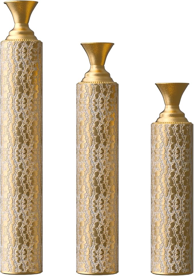 Modern Vintage Floor Vase Set: Oversized Tall Vases in Gold for Living Room Decor