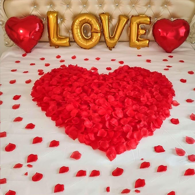LHOAVWE 1000 PCS Red Rose Petals Artificial Rose Petals for Wedding Proposal Anniversary Love Romantic Night Decorations
