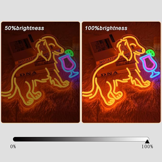 Dachshund Drink Martini Neon Sign for Wall Decor Long Haired Dachshund Bar Neon Light Colorful Dog Drink Martini Led Light Dog Neon Light for Bedroom Man Cave Living Bar Room Shop Party