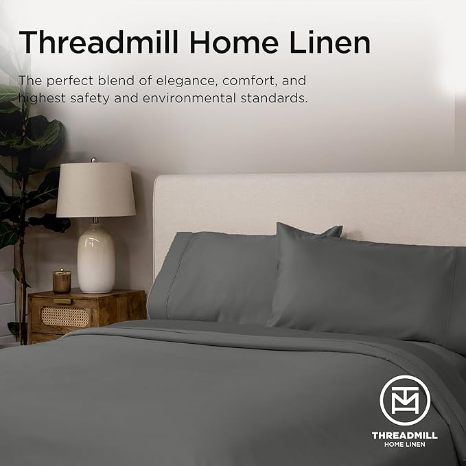 Threadmill 100% Supima Cotton Sheets, 1200 Thread Count Cotton Sheets for Cal King Size Bed, 4 Pc Dark Grey Cal King Bed Sheets Set, 5-Star Hotel Quality, Elasticized Deep Pocket Cal King Sheet