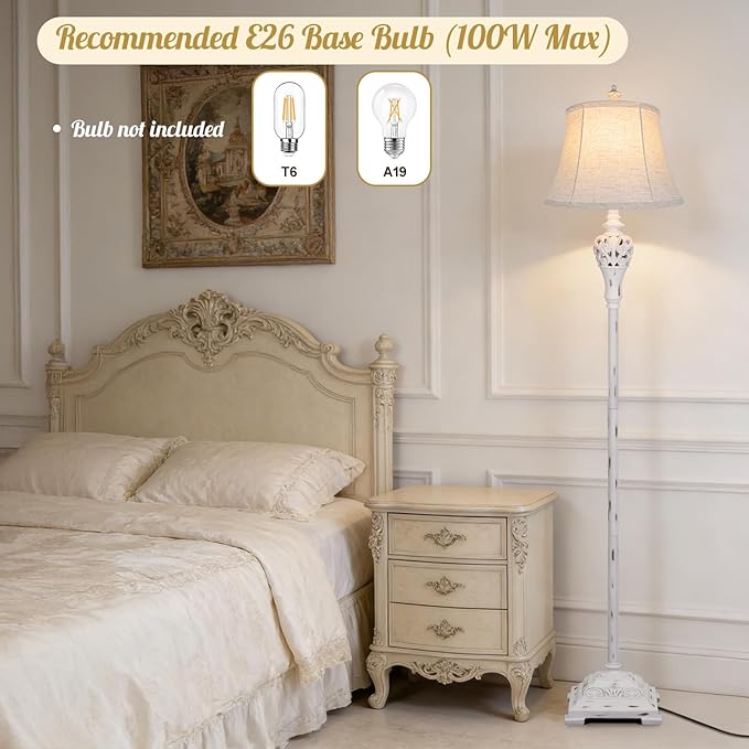 Sucolite Vintage Floor Lamp for Living Room, Traditional Farmhouse Tall Standing Lamp, Mid-Century Antique Pole Lamp for Bedroom Reading with Off-White Linen Shade, Rustic Lighting Home Decor
