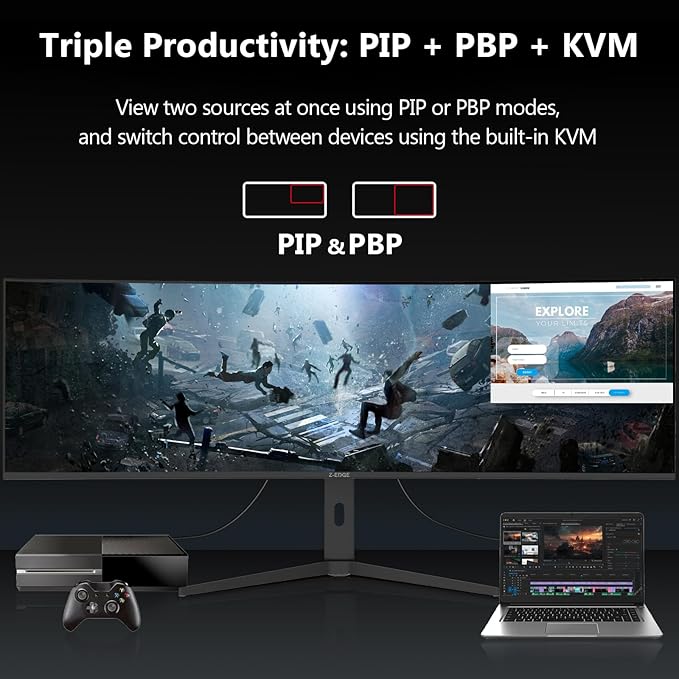 5K Monitor, Z-Edge 49 inch IPS Curved Gaming Monitor, DQHD 5120x1440 Computer Monitor,144Hz, 32:9 Ultrawide, 1ms MPRT, 400 cd/m², 10bit, UG49W HDMI*2, DP*1, USB-C, PIP/PBP, Adjustable Stand