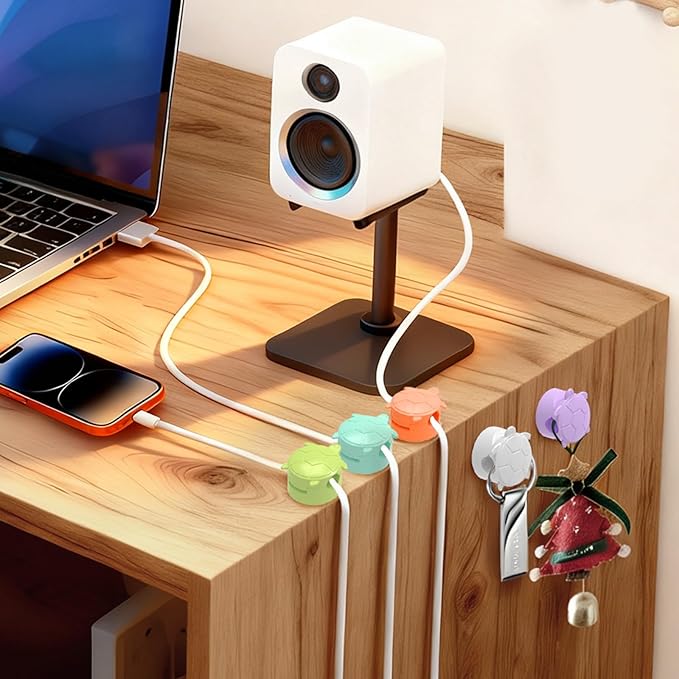 8 Pack Rotatable Cable Clips, Cord Organizer Spring Clip Cord Holder for Nightstand Cable Holders for Cords Charging Cable Organizers Cable Management for Desk Office Car Wall (Multicolor)
