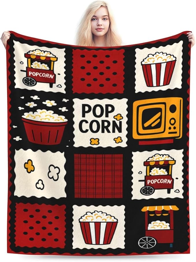 Popcorn Blanket Movie Theater Throw Blanket Cinema Soft Cozy Fleece Fuzzy Stuffed Plush Flannel Gifts for Girls Women Boys Kids Adults 60"X80"