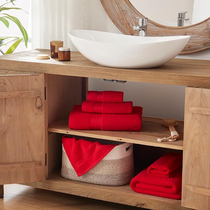 COZYART Luxury Red Bath Towels Set 3 Pcs, Cotton Hotel Large Towels for Bathroom, Thick Bathroom Sets of 3 with 1 Bath Towel, 1 Hand Towel, 1 Washcloth, 650 GSM