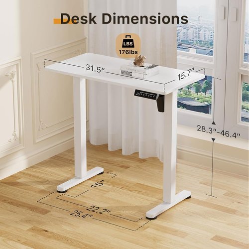 JOY Worker Electric Standing Desk - Height Adjustable Sit to Stand Workstation, 31.5" x 15.75", White