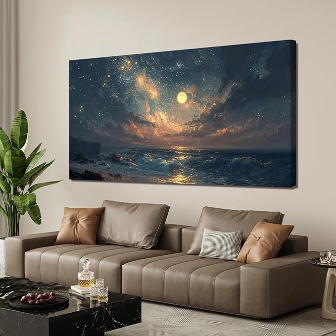 Canvas Wall Art Decor Beach Ocean Waves Wall Art Pictures For Living Room Decorations Gold And Blue Art Wall Decor Artwork For Walls For Bedroom Office Canvas Pictures For Wall Decor 20×40 Inch