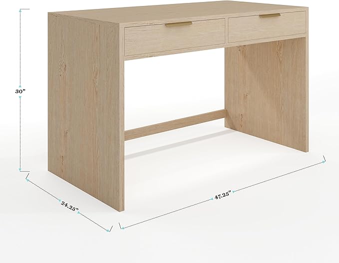 Martha Stewart Kayden Home Office Modular Desk with 2 Drawers in Light Natural with Brushed Gold Hardware