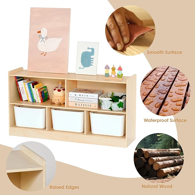 Wooden Toy Shelf for Kids, Montessori Book & Toy Organizer with Open Shelving, 5-Section Customizable Layout for Kids’ Room, Playroom & Classroom