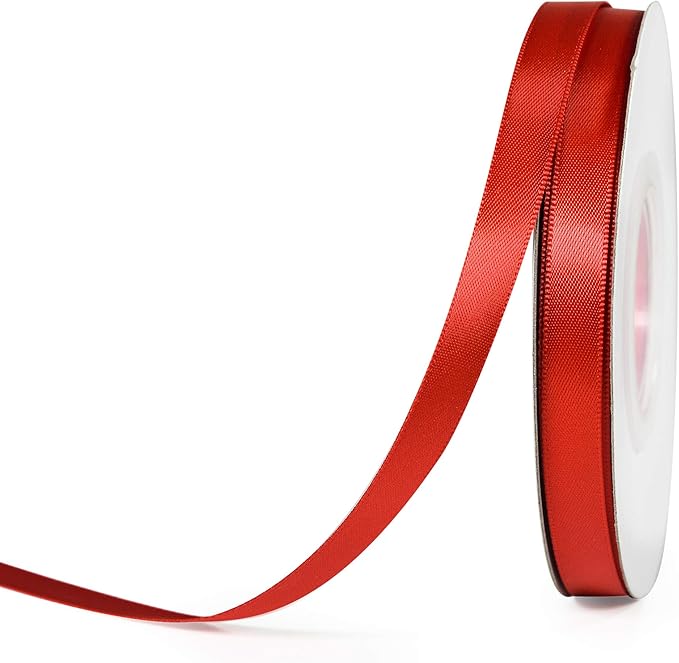 YAMA Red Double Faced Satin Ribbon 3/8 Inch 25 Yards Thin Red Fabric Ribbon for Gift Wrapping Crafts Hair Bows Wedding Party Decoration