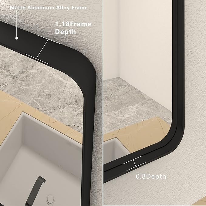 26x36 Inch Black Metal Framed Bathrrom Mirror for Wall, Matte Black Rectangle Mirror, Rounded Corner, Anti-Rust (Horizontal/Vertical)