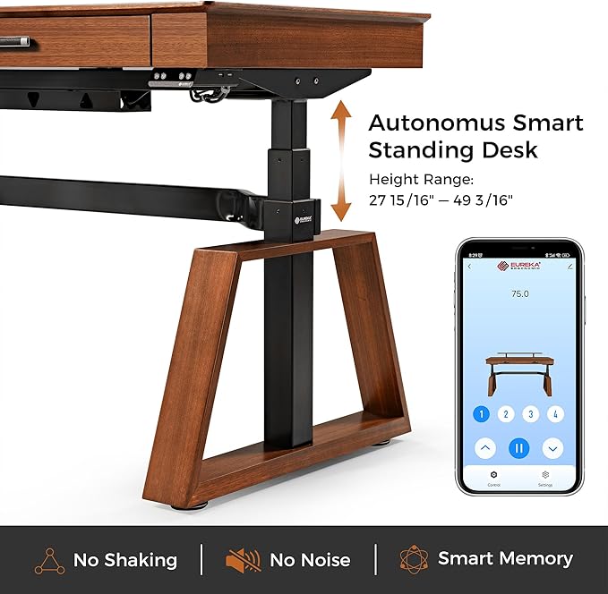 EUREKA ERGONOMIC Ark Standing Desk, 63 inch Executive Desk with Drawers,Modern Trapezoidal Leg Luxury Home Office Computer Desk w Monitor Stand Smart APP Control, Walnut
