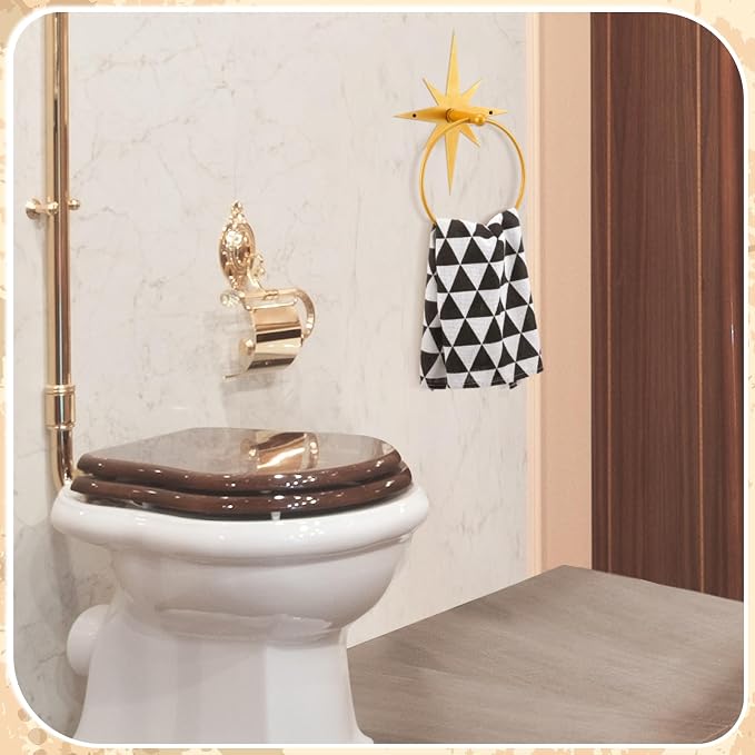 Reallnaive Mid Century Towel Ring Holder for Bathroom Modern Gold Atomic Starburst Hand Towel Holder Starburst Mid Century Bathroom Accessories Retro Decor