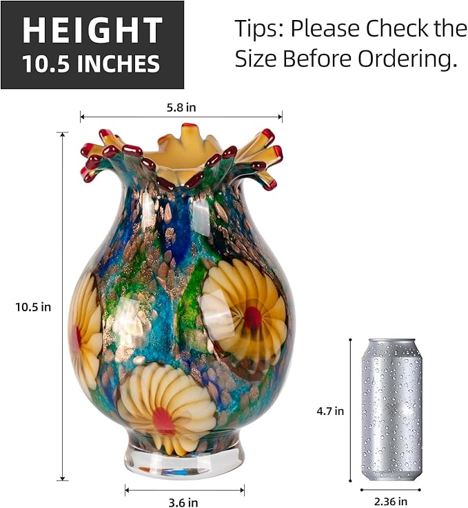 KAMMAK Colored Glass Vase, Beautiful Hand Blown Decorative Vase, Modern Art Vase for Flower Mantle Dining Table Centerpiece, Entryway Living Room Wedding Decoration, SKQ006