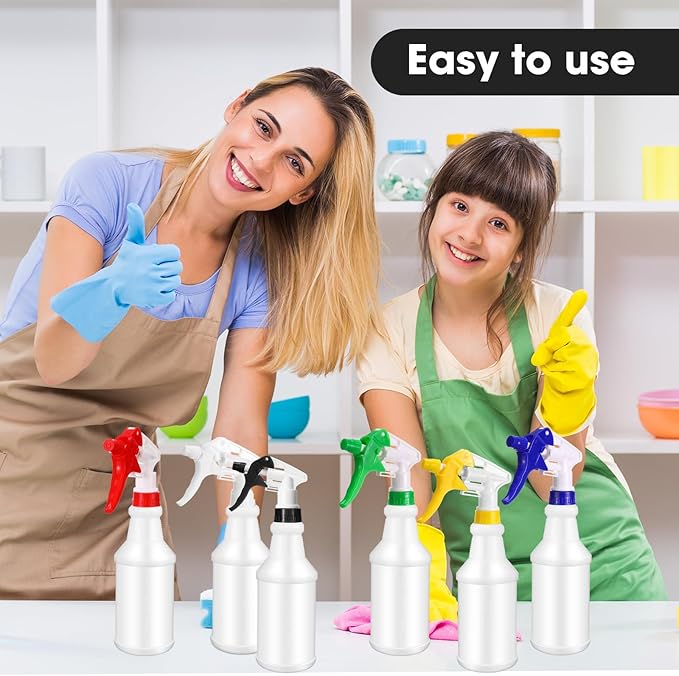 Rtteri 24 Pcs 16 Oz Plastic Spray Bottle for Cleaning Solutions Bulk Empty and Reusable Leak Proof Spraying Bottles for Cleaning, Water, Auto Details, Commercial, Bathroom(Multi Color)