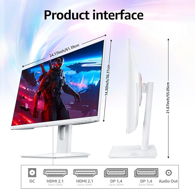 Gawfolk 27 Inch 4K Gaming Monitor 160Hz, White PC Computer Monitors UHD 3840 x 2160p, IPS Screen for Home & Office, Freesync, DP 1.4, HDMI 2.1, Eye Care, Wall Mount Compatible